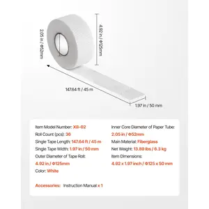 VEVOR Drywall Mesh Tape, 1.97 inch Wx 147.64 ft L Self-Adhesive Fiberglass Drywall Joint Tape, 36 Rolls Dry Wall Patch for Easy Sheetrock Ceiling Crack Repair, to Achieve Smooth Even Wall Surface