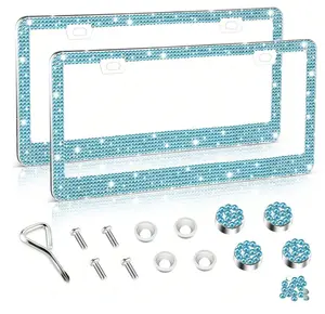 2 PCS Bling License Plate Frame, Stainless Steel Glitter Crystal Diamond License Plate Cover Holder, Sparkly Bedazzled Rhinestone Car Tag Covers , Car Accessories outdoorfun