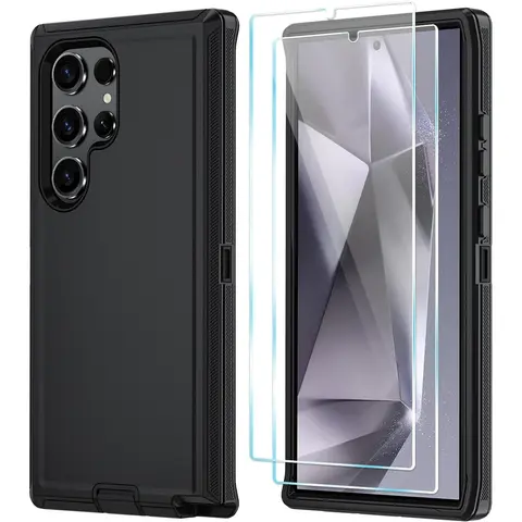 Entronix Bundle for Galaxy S25/S24/S23/S22/S21 Plus/Ultra - Heavy Duty Case, 2 Clear Tempered Glass Screen Protectors Smartphone Accessories, Protection, Casing, Shell, Cellphone