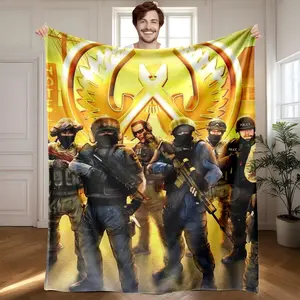 1 piece Rainbow Six Siege team lineup image themed flannel blanket - Modern-style all-season flannel blanket, suitable for sofas and beds, super soft and comfortable, digital print design, 100% polyester material, machine washable, suitable for