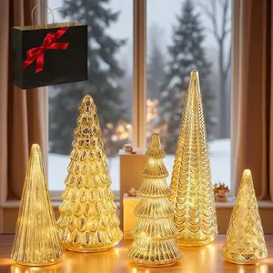 Mercury Glass LED Christmas Tree, Resin LED Christmas Decorative Tree (Five-piece Set)