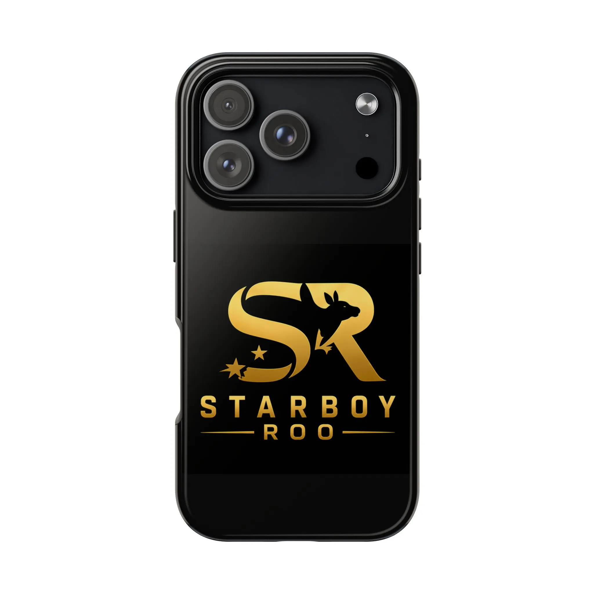 Starboy Roo Logo Plastic Phone Case - Black-Gold Kangaroo Design, Durable Shell, Wireless Charging Compatible, Shock & Scratch Protection