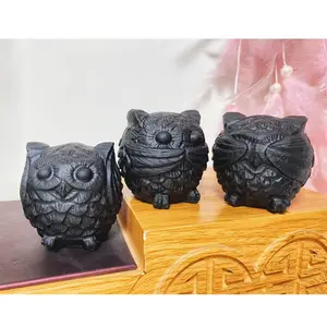 Black Obsidian Triple owls one set