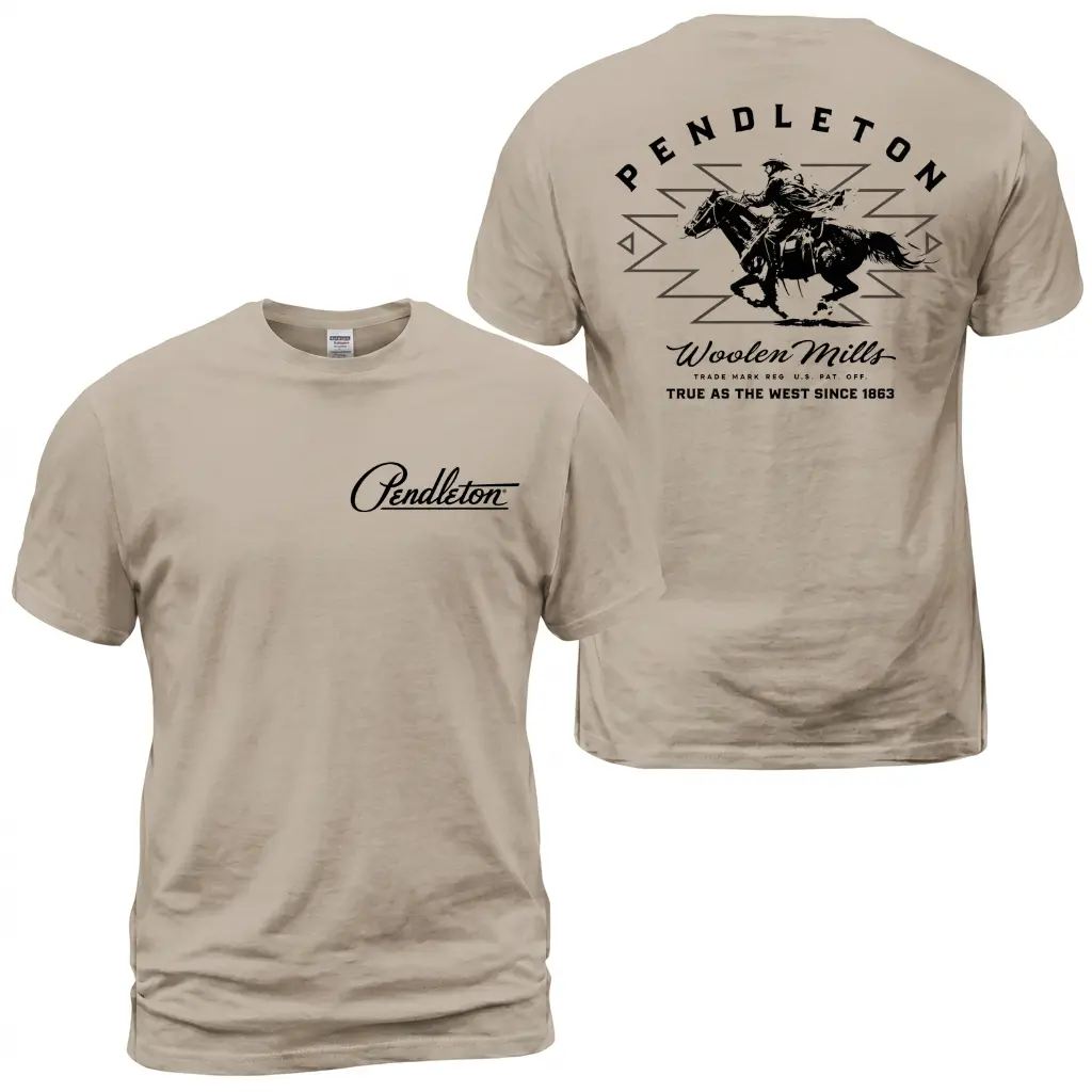 Western Rodeo T-Shirt, Woolen Mills Cowboy Rider Graphic Tee With True As The West Back Print, Front Chest Pendleton Logo Shirt, Ranch Western Apparel Gift for Men and Women