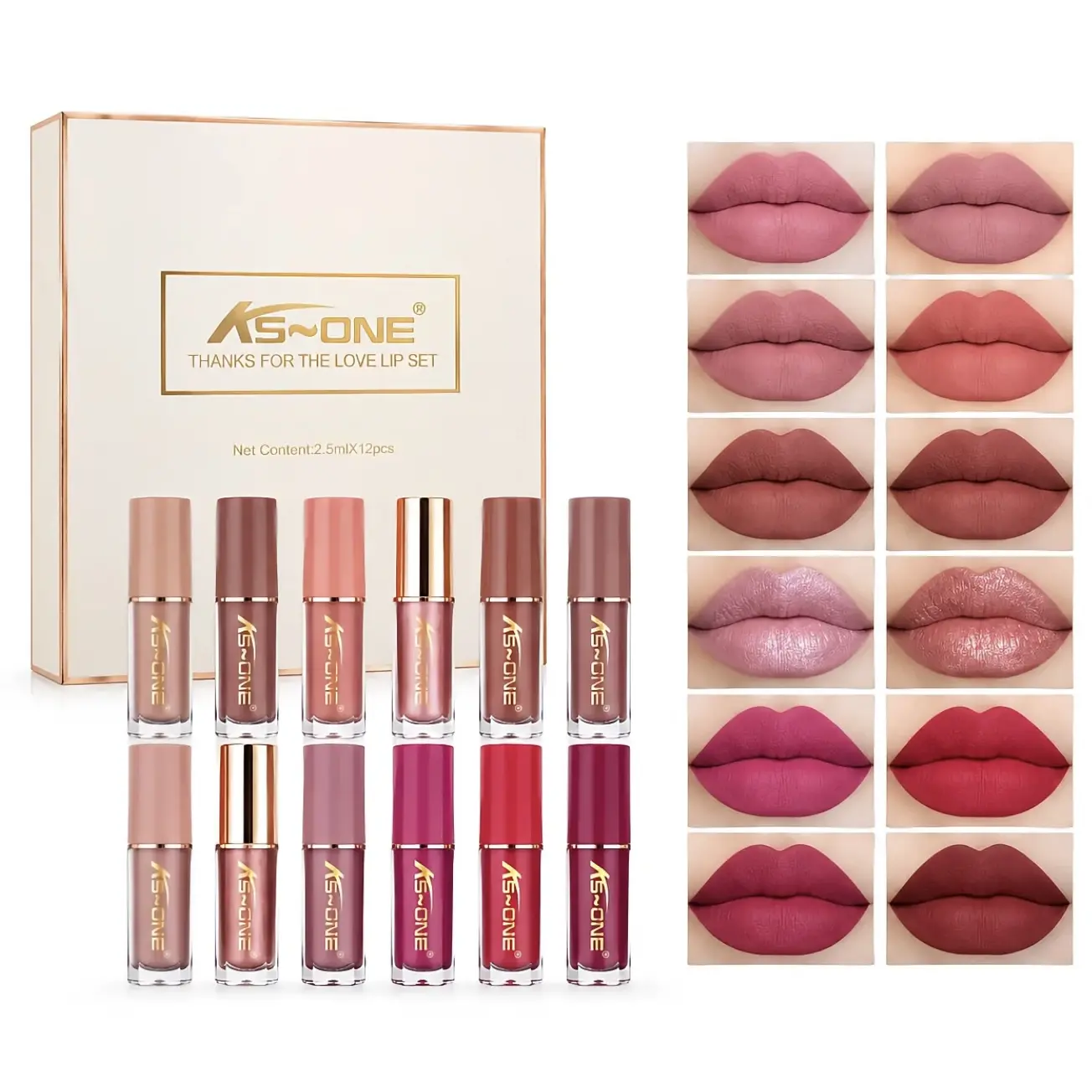 12-Color/Set Liquid Lipstick Gift Set - Matte Pearlescent Finish, Non-Fading, Long-Lasting, Hydrating, Moisture-Rich, Daily Makeup, Lip Care, Color Correction, Perfect Beauty Gift for Women, Sohochic Lip Cosmetics giftideas gray