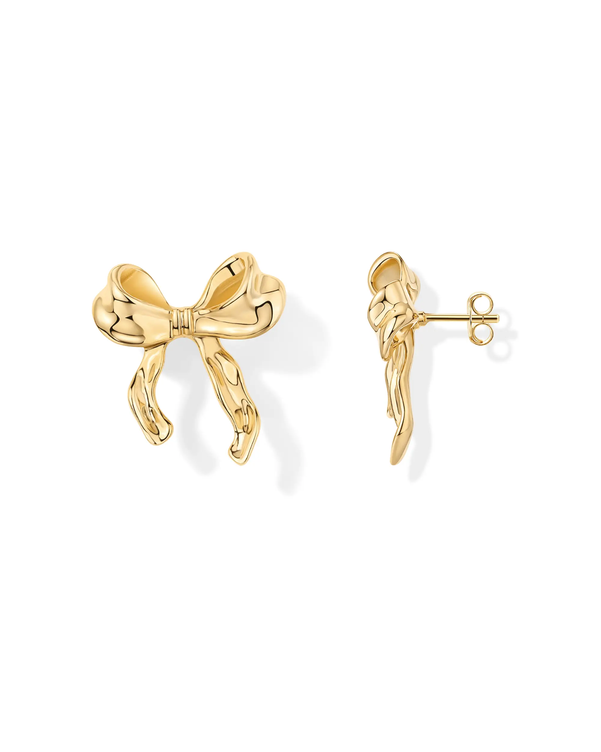 PAVOI 14K Gold Plated Hammered Bow Stud Earrings for Women - Dainty Coquette Studs Earring