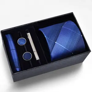 Mens Striped Tie and Lapel Pin Necktie Pocket Square and Tie Clip Sets for Business Casual, Father's Day Gifts