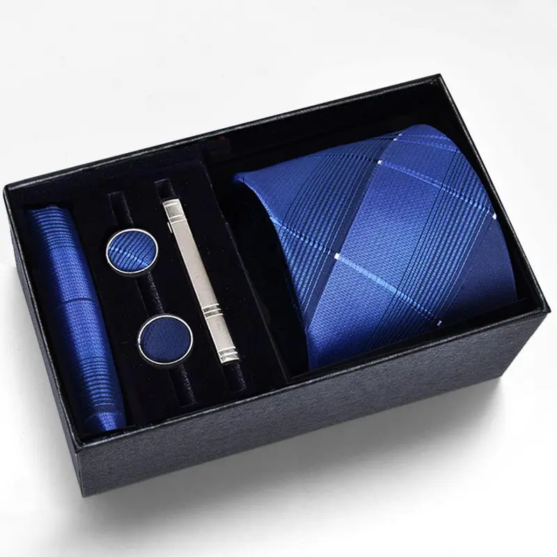 Mens Striped Tie and Lapel Pin Necktie Pocket Square and Tie Clip Sets for Business Casual, Father's Day Gifts