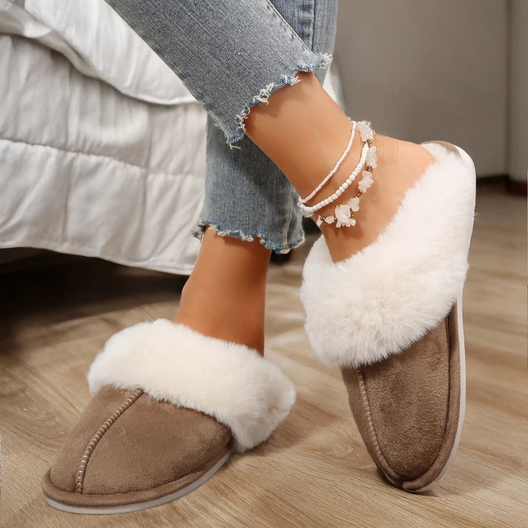 Womens Slipper Memory Foam Fluffy Soft Warm Slip On Anti-Skid House Slippers,Cozy Plush for Indoor Outdoor