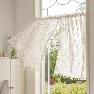 Rainbow Candy Bean Embroidered Window Curtain, Fringe Drapes, Rod Pocket, Easy Install, Suitable for Bedroom, Porch, Balcony, Staircase