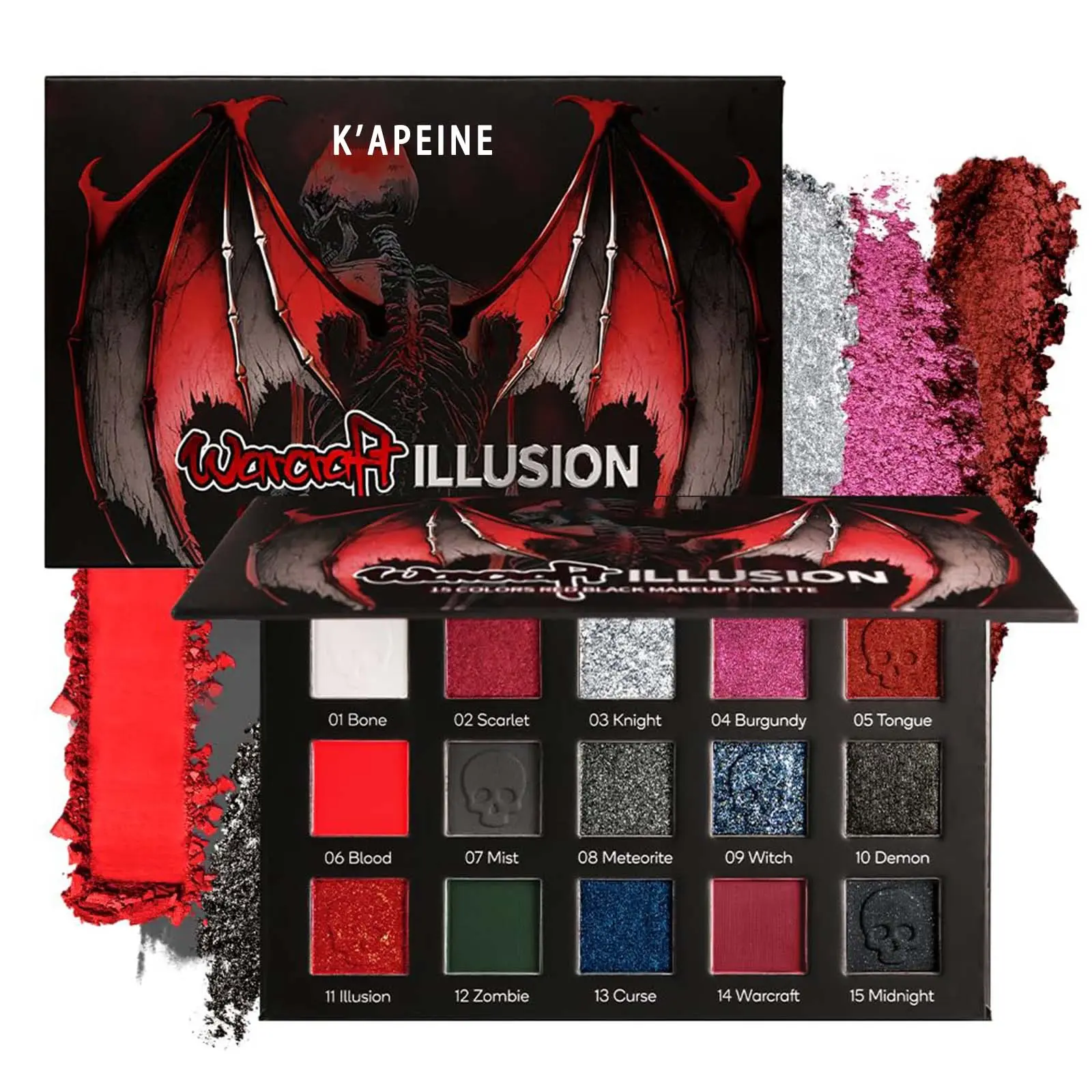 Red & black eyeshadow palette with black-silver glitter, Shimmer Matte Eyeshadows, Cosmetic Eyeshadow Palette Makeup, Burgundy smoky and creamy matte shades, Perfect for gothic, vampire looks on Halloween and Christmas