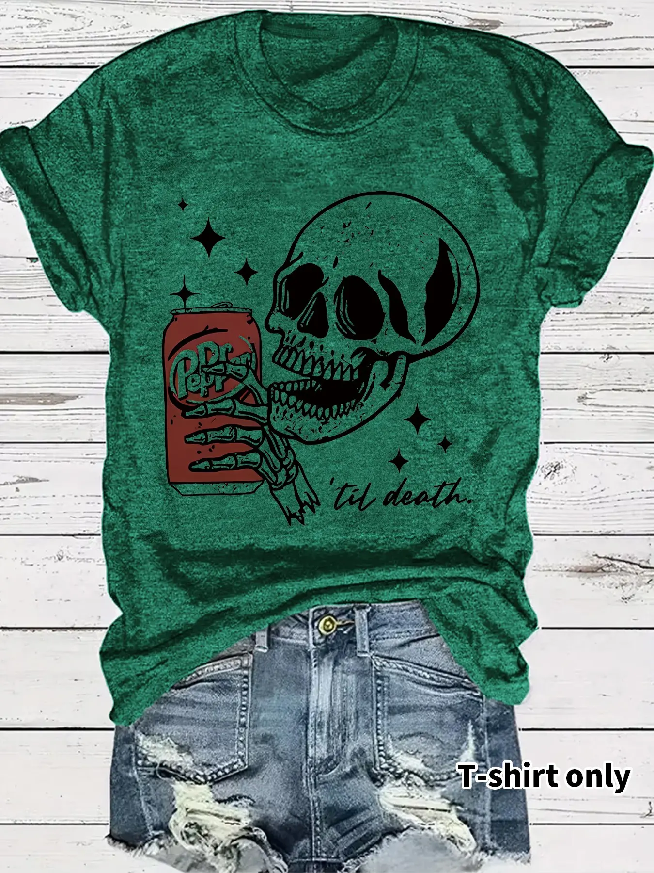 Women's Skull Coca-Cola Print Round Neck T-Shirt, Casual Vacation Short Sleeve Top, Soft Fabric, Daily Comfort, Elegant Design