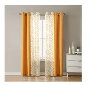 Kingswood Solid and Printed Sheer Grommet Curtain Panel Set 4 Piece Brown Butter 27.5" W x 84" L for Home Decor