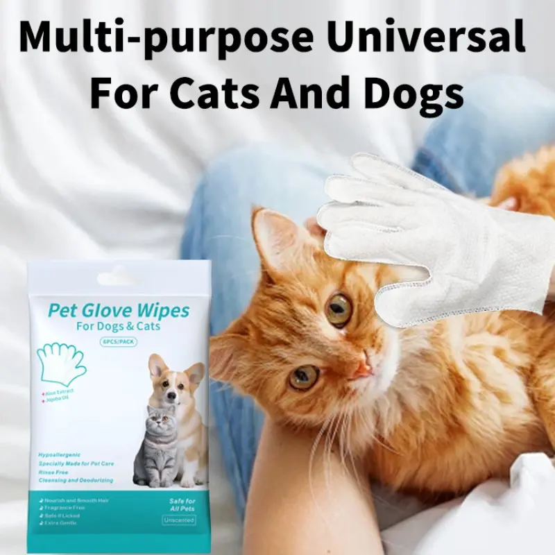 Pet Cleaning Gloves for Cats and Dogs, No-Rinse Pet Bathing Wipes, Grooming Cleaner, Dry and Wet Cleaning Supplies, Odor Removal Essentials