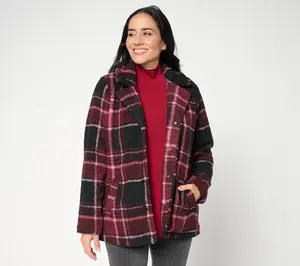 Joan Rivers Regular Button Plaid Sherpa Jacket