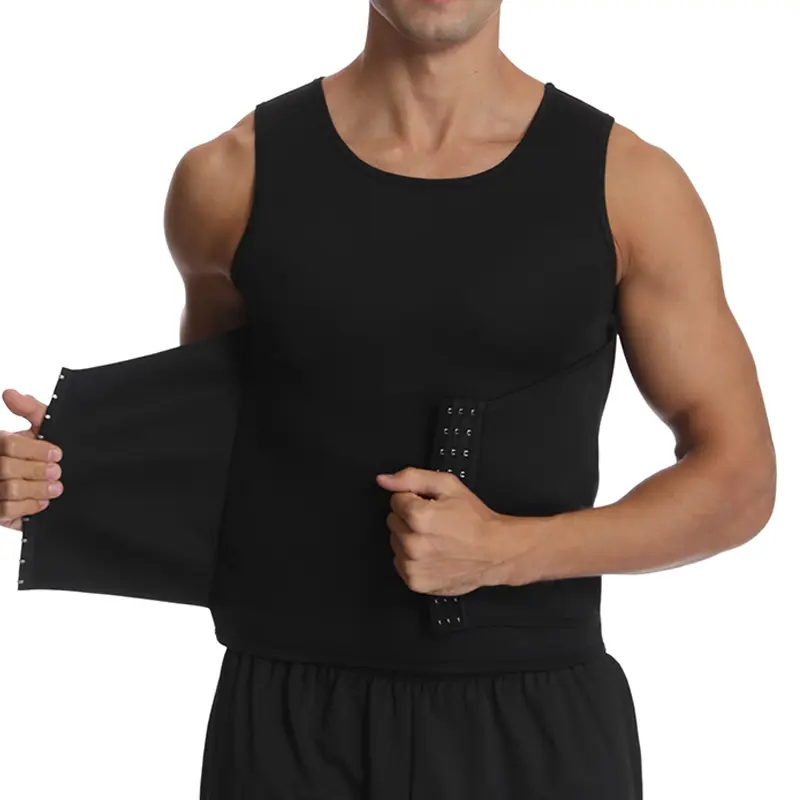 Men's Compression Gym Vest, Neoprene Sweat Tank Top with Hooks for Tummy Control and Fitness Workouts, Compression Gym Vests
