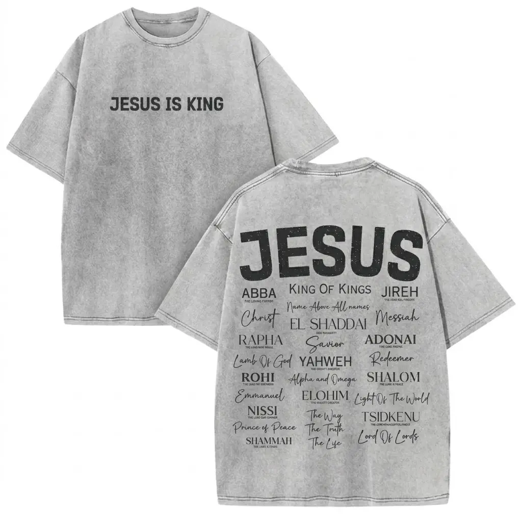 Jesus Is King Christian Graphic Tee – Acid-Washed Vintage Loose Heavyweight Cotton Short Sleeve, Y2K Streetwear Faith-Inspired Oversized Top, Breathable Casual Summer Shirt for Men Gym & Everyday Wear