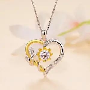 Platinum 925 Sterling Silver 1CT Moissanite Flower 2-Tone Heart Pendant