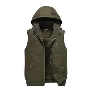 Men's hooded sleeveless vest jacket, fleece-lined warm winter coat with zipper front closure and adjustable hem, suitable for outdoor activities and everyday wear