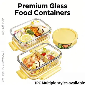 Glass Lunch Box with Sealed Lid, Microwave and Oven Safe, Office Lunch Container, Portable Bento Box, Food Storage, Meal Prep, 1 Pack
