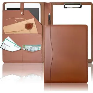 Padfolio Portfolio Binder, Leather Clipboard Folder Briefcase Loose-Leaf Binder with Cover Brown Folder with Pockets Resume Folder for Business Office Meeting Men Women's Business (A4, Brown)