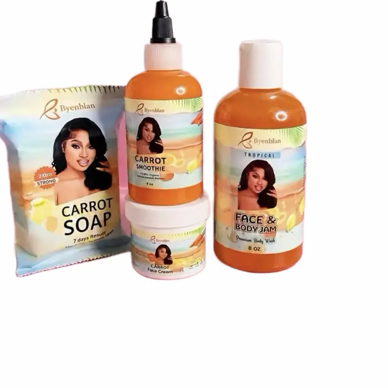 Byenblan Extra Strong Carrot Body Care Set - 4oz Body Jam, 2oz Face Cream, 7oz Cleansing Soap for Brightening, Shining & Skin Repair