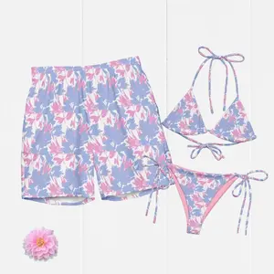 Tropical Rose Matching Swimwear Set Vacation Beachwear for Men and Women