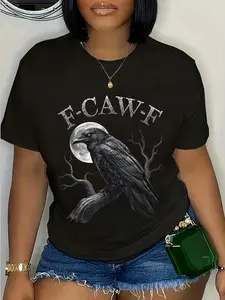 100% Cotton Black Crow, F-Caw-F Funny Black Bird moon Gothic Adult Humor T-Shirt
