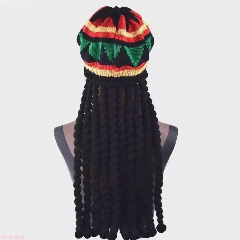Reggae Style Jamaican Dreadlocks Knit Beret, Colorful Rainbow Braided Wool Wig Hat, Boho Festival Costume Accessory, Unisex Knitted Headwear For Men Women Halloween Party And Music Festival Outfits