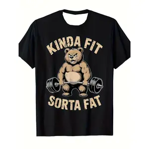 100% Pure Cotton Soft & Skin-FriendlyCasual Fitness Bear Lifting T-Shirt| 100% Vintage, Short Sleeve, Crew Neck, Slight Stretch Fabric, Ideal for Bodybuilding Enthusiasts and Casual Wear, Plus Size