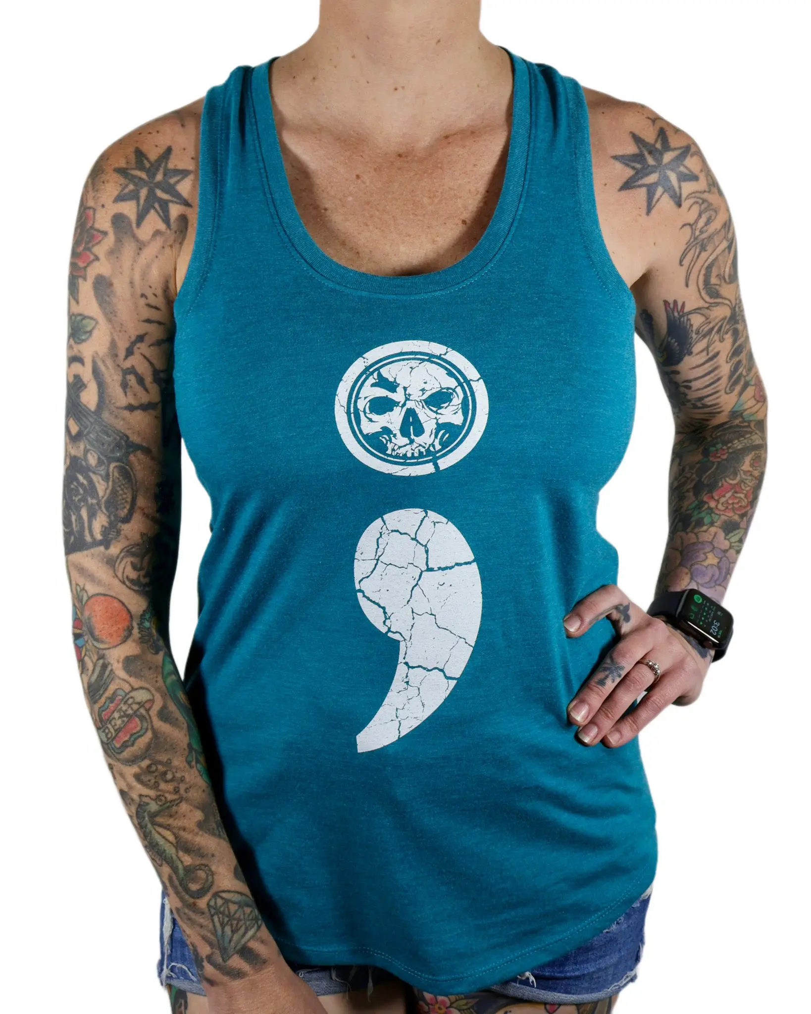 Semicolon Heathered Teal Racerback Tank Semicolon Heathered Teal Racerback Tank