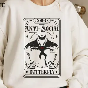 Cryptid Cryptozoologist Red Eyed Thing Sweater Gift: Mothman Tarot Card Antisocial Butterfly Sweatshirt, Folklore Merch Point Pleasant Monster