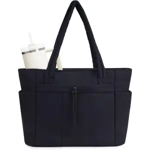 Puffer Tote Bag with Cup Holder & Laptop Compartment & Trolley Sleeve for Travel, Work, Nurse, Women