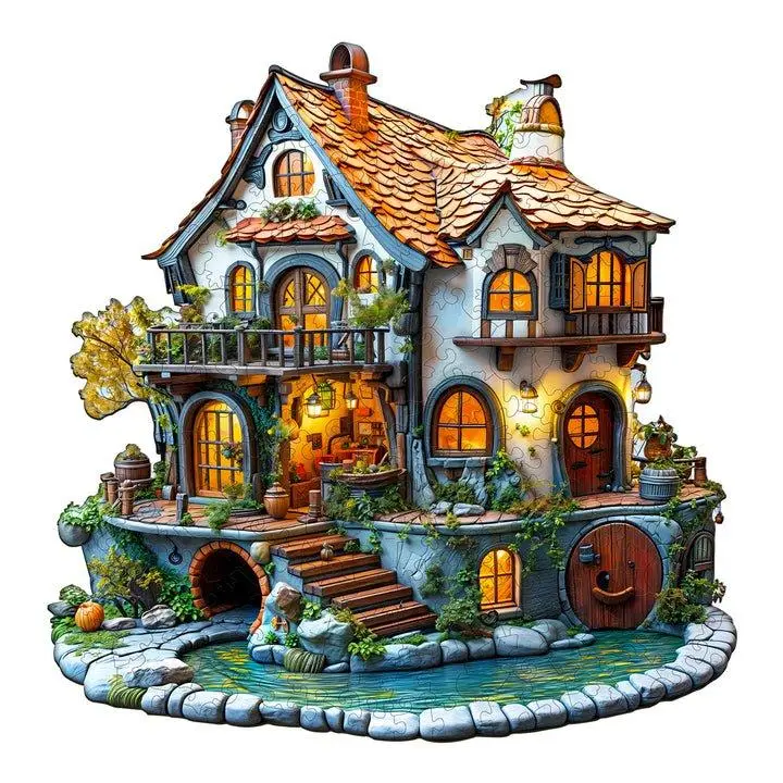 3D Glow Reveal Cottage Wooden Jigsaw Kit - Laser-Cut Durable Waterproof HDF Wood Blocks, Interlocking 90-120Pcs, 160-200Pcs, 250-300Pcs Puzzles, 3D Puzzle Fun for Adults/Kids, Glow-Lit Cottage Boredom Buster & Developmental Gift,familyfun