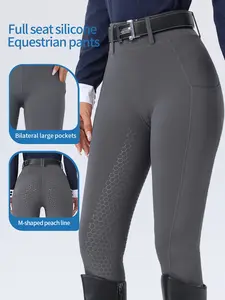 Women's Equestrian Pants with Side Pockets, Anti-Slip Full Seat, High Elasticity Quick-Dry, Professional Riding Training, No Belt Included