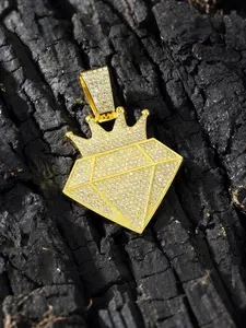 Hiphop Crown Big Diamond Full Drill Pendant, Streetwear Hip Hop Jewelry, Alloy Material, Casual Daily Wear, Party Outdoors