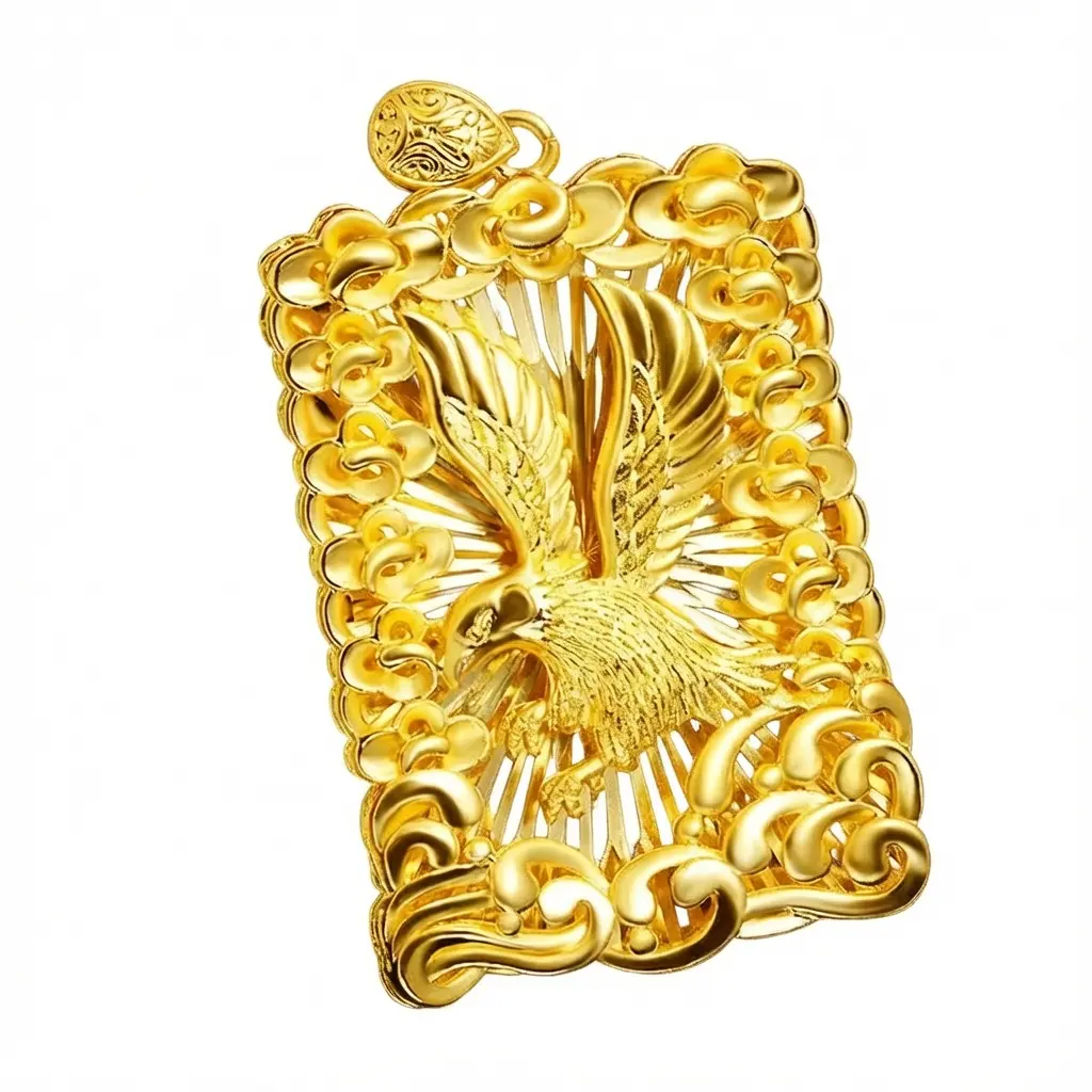 Eagle Pendant Necklace in Brass Metal, Hip-Hop Style Square Shape Design for Male Wear, Unique Domineering Holiday Gift