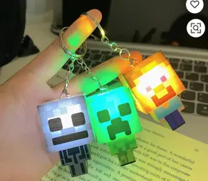 Light Up Mine Craft Figure Keychains - Colorful Pixelated Designs for Fun and Functionality