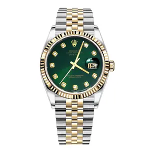 Rolex Datejust 36 Stainless Steel & 18k Yellow Gold Aftermarket Green Diamond Dial Model WHP040228 Luxury Watch