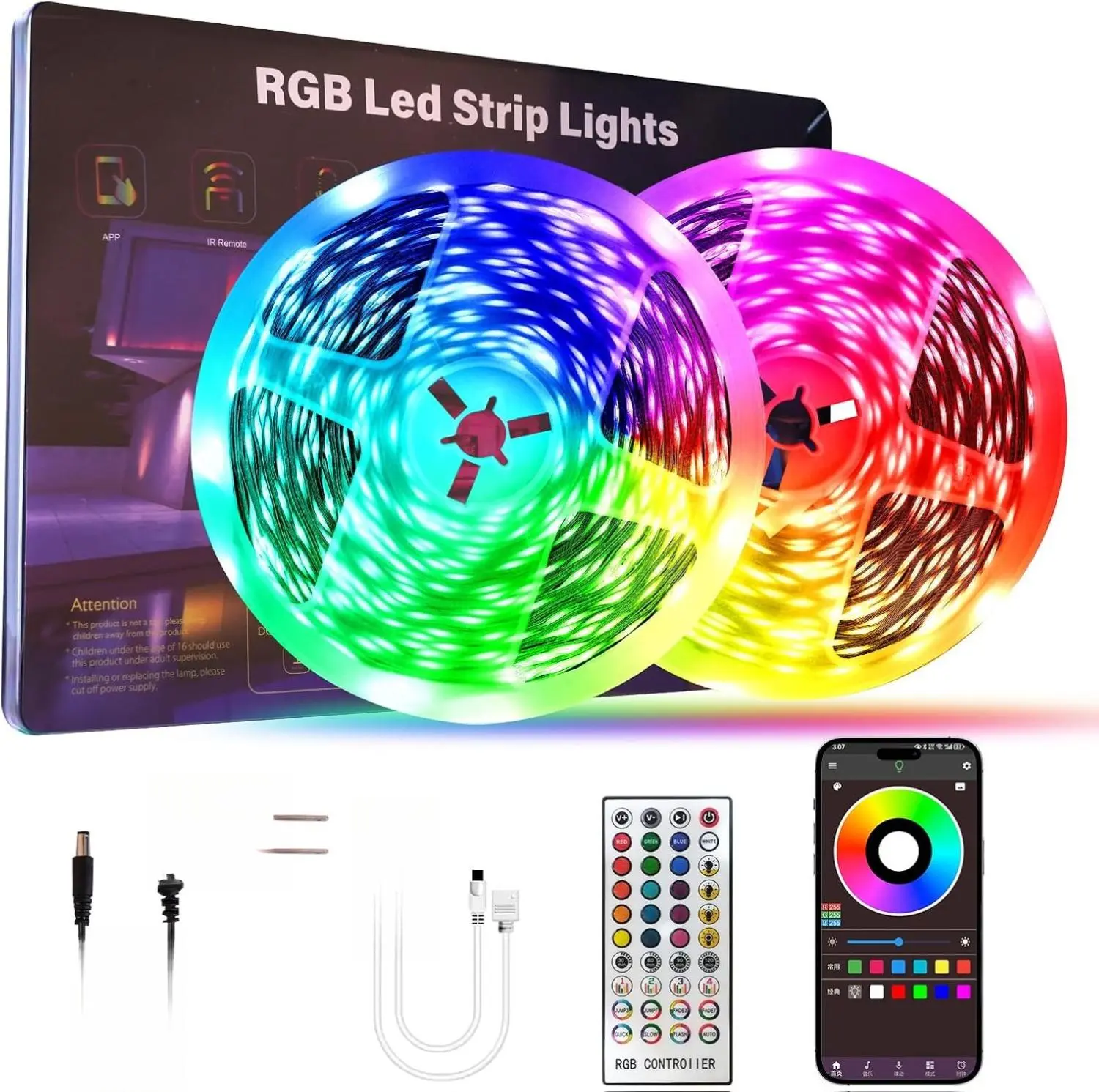 Led Lights for Bedroom 200 FT (2 Rolls 100 FT), with Remote and Application Control RGB Color Changing LED Strip Lights, Music Synchronization, Used for Room, Family, Party Decoration