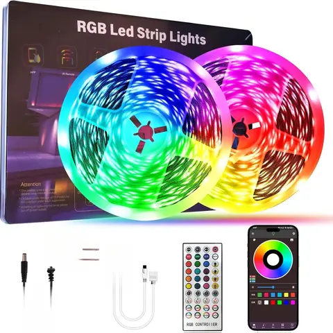 Led Lights for Bedroom 200 FT (2 Rolls 100 FT), with Remote and Application Control RGB Color Changing LED Strip Lights, Music Synchronization, Used for Room, Family, Party Decoration
