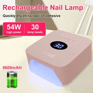 54W Cordless Nail Lamp, Rechargeable UV Nail Lamp for Gel Nails, LED Nail Lamp with 3 Timer Modes, Gel Nail Light Decorate with Sparkling Nail Rhinestones Diamond