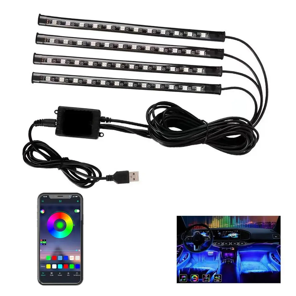 Atmosphere Light, RGB Smart APP Contro Lights, USB Powered Car Ambient Lighting, Decorative LED Strip Lights for Car, Car Accessories
