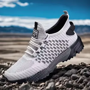 Men's Plus Size Sneakers - Striped Breathable Fabric Running Shoes, Stable Support Men's Shoes