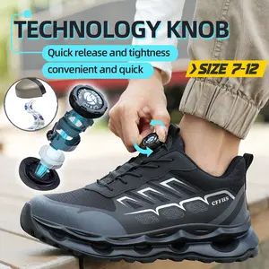 Men's Steel Toe Work Protective Boots Rotating Button Safety Work Sneakers US
