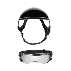 2026 New Cat Dog Helmet and Goggles Set, Motorcycle Helmet with Silver Color Lens, Lightweight Small Dog Protection Gear, DIY Stickers Included