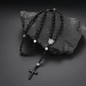 Volcanic Rock Haematite Cross Necklace