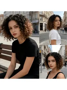 Women's Fluffy African Curl Bob Wig, Curly Synthetic Wig, Quick Style Short Wavy Hair, Glueless Wig, Wavy Wigs, No Adhesive, Party, Casual, Special Occasions, Halloween Wig, Quick Styling, Versatile Use