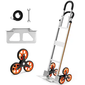 fathersdaygift VEVOR Stair Climbing Cart, 330 lbs Stair-Climb Capacity, Aluminum Alloy Folding Trolley Cart with Telescoping Handle, 6 Wheels and 2 Bungee Cords, Stair Climber Dolly for Home, Groceries, Warehouse