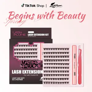 lashplume Lashes Kit D Curl, Smudge-Proof Waterproof, Super Soft Thin Band, Beginner-Friendly DIY Design for Natural Daily Glowup & Voluminous Look Makeup Cosmetic Summervibes outdoorfun